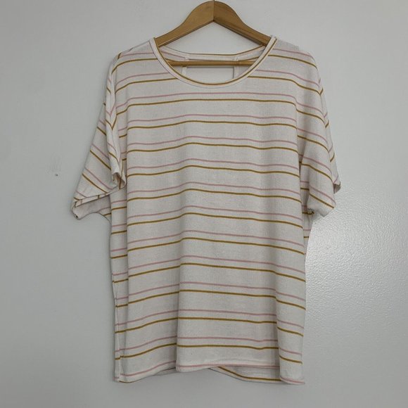 Everly Oversized Top Blouse Women's Large Short Dolman Sleeve Striped Shirt USA - Picture 3 of 8